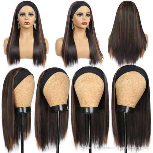 Synthetic Hair Kinky Straight  Hair Cosplay Wigs For Black Women Glueless Full Machine Made Wig With Headband Budle